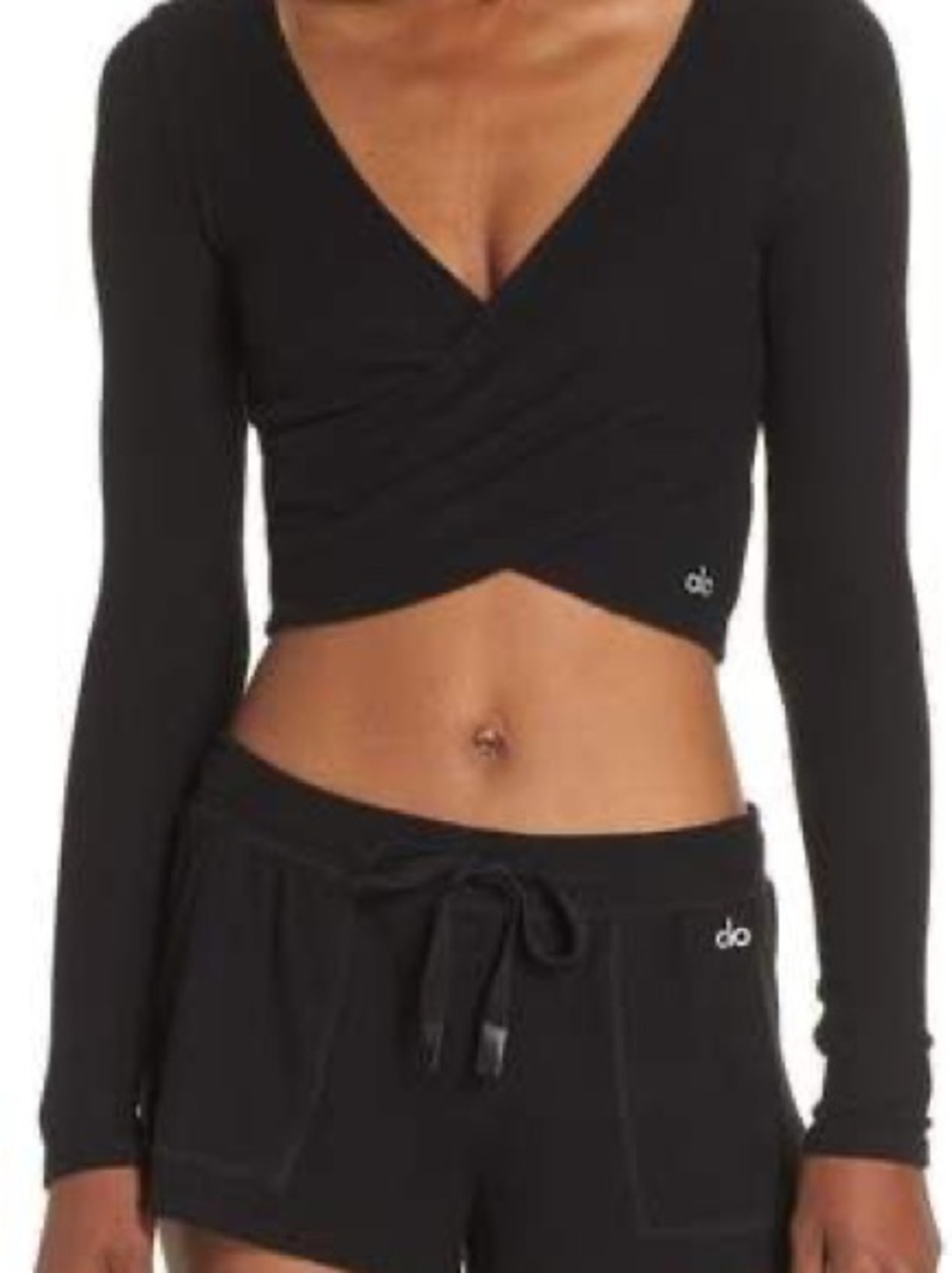 ALO Amelia Luxe Long Sleeve Crop Top - Black